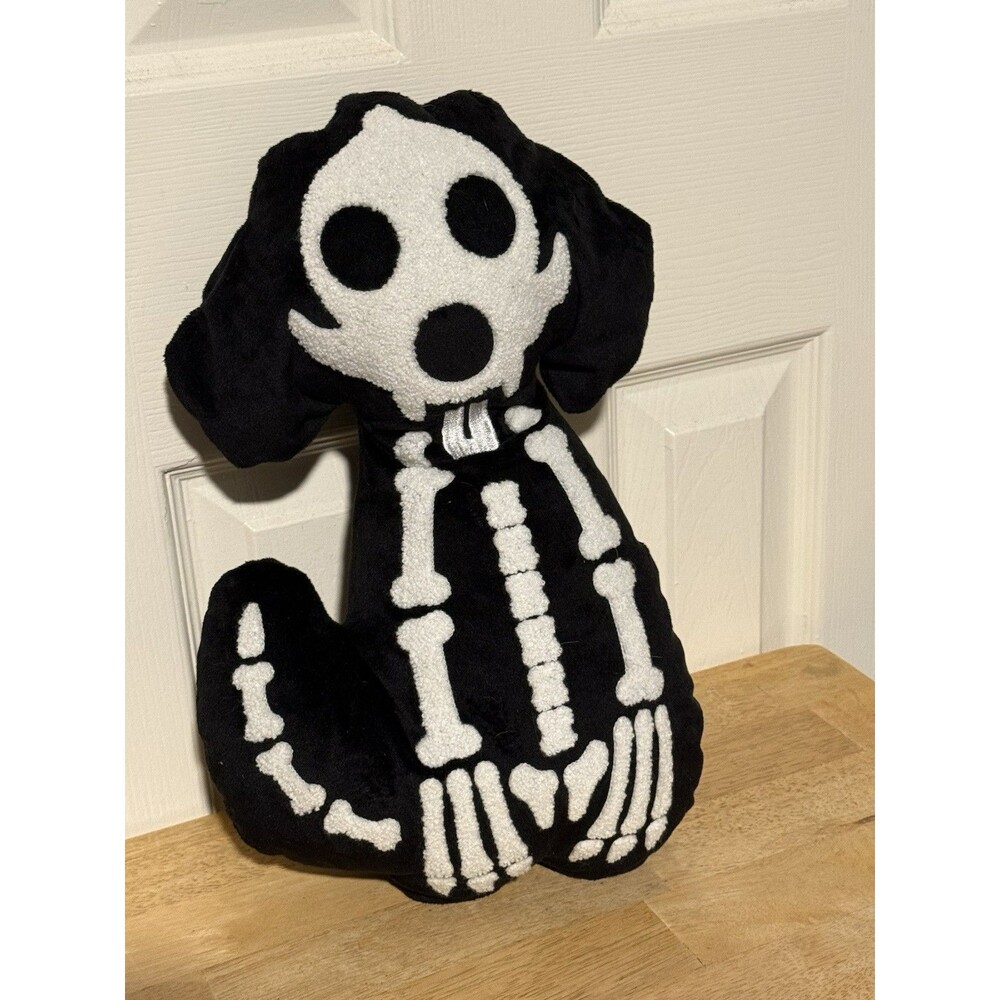 Dog Skeleton Halloween Pillow 15” Long Skull Spooky Decor Fall Cute Scary Soft